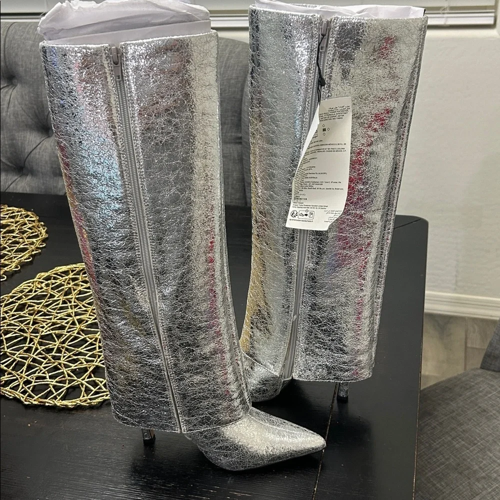 The Drop Women's Jolene Silver Crackle Fold Over Tall Boot Classic size 6 NWT